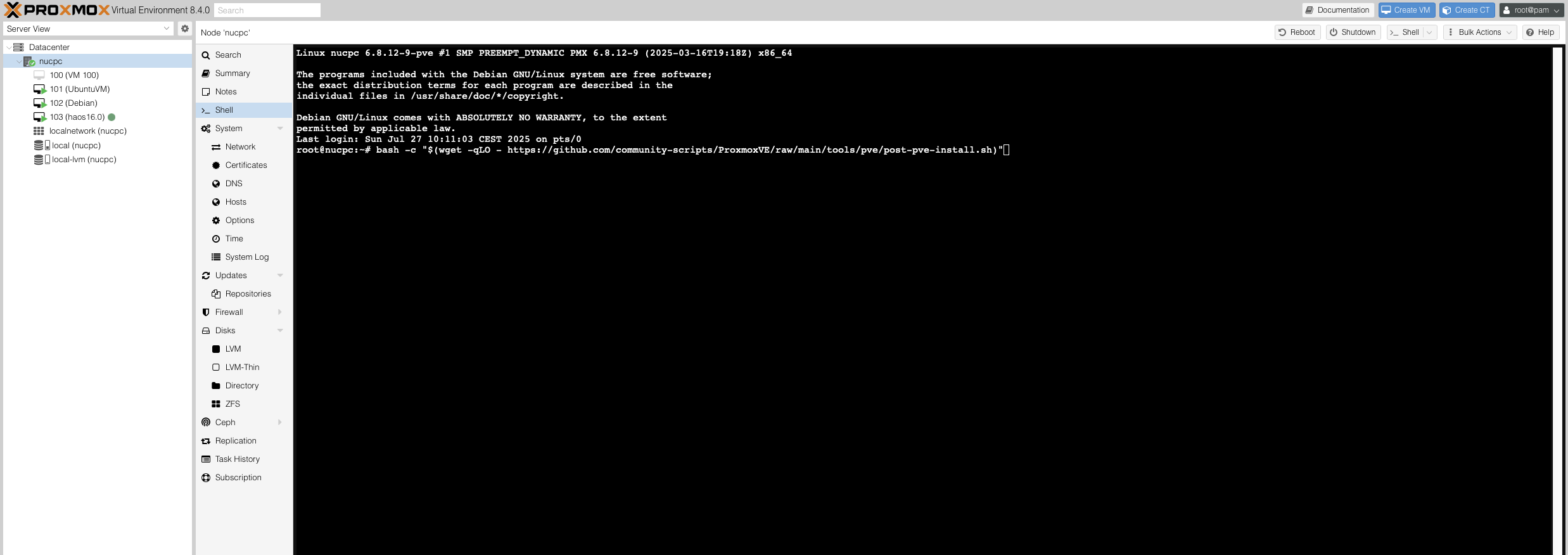 Proxmox Shell